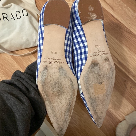Manolo Blahnik / Tetuana RARE Mixed Print gingham Ballerina Flats 36.5 - Picture 4 of 6